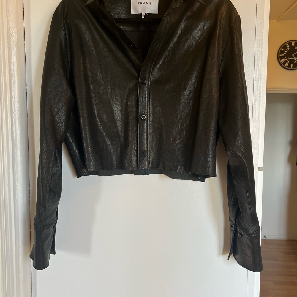 Frame genuine leather crop shirt/shacket - Picture 3 of 7